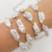 Gold Plated Wire Biwa Freshwater Pearl Chain
